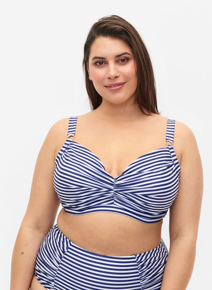 Bedruckter Bikini BH mit Bügel, Blue Striped, Model image number 0