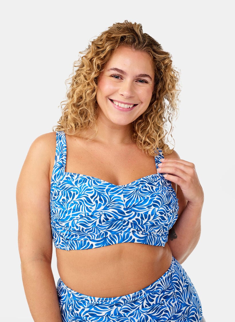 Wattierter Bikini-Oberteil mit Print, Blau, Model image number 0