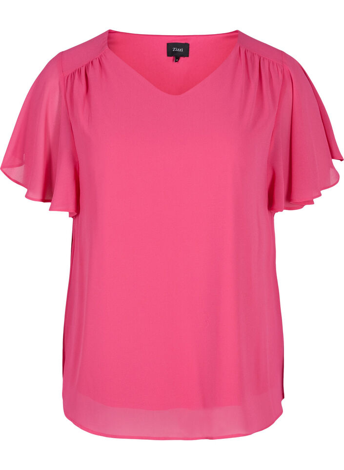 Bluse mit kurzen &Auml;rmeln, Magenta, Packshot image number 0