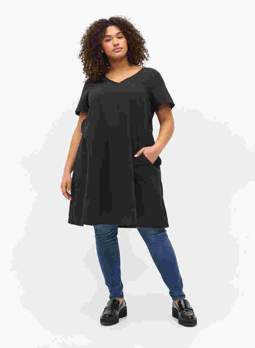 Kurzarm Kleid aus Baumwolle, Black, Model image number 2