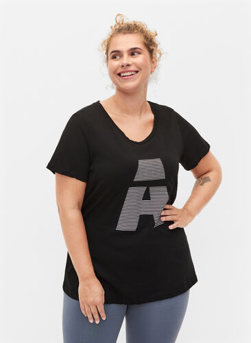 Trainings-T-Shirt mit Print, Black w. stripe A, Model image number 0