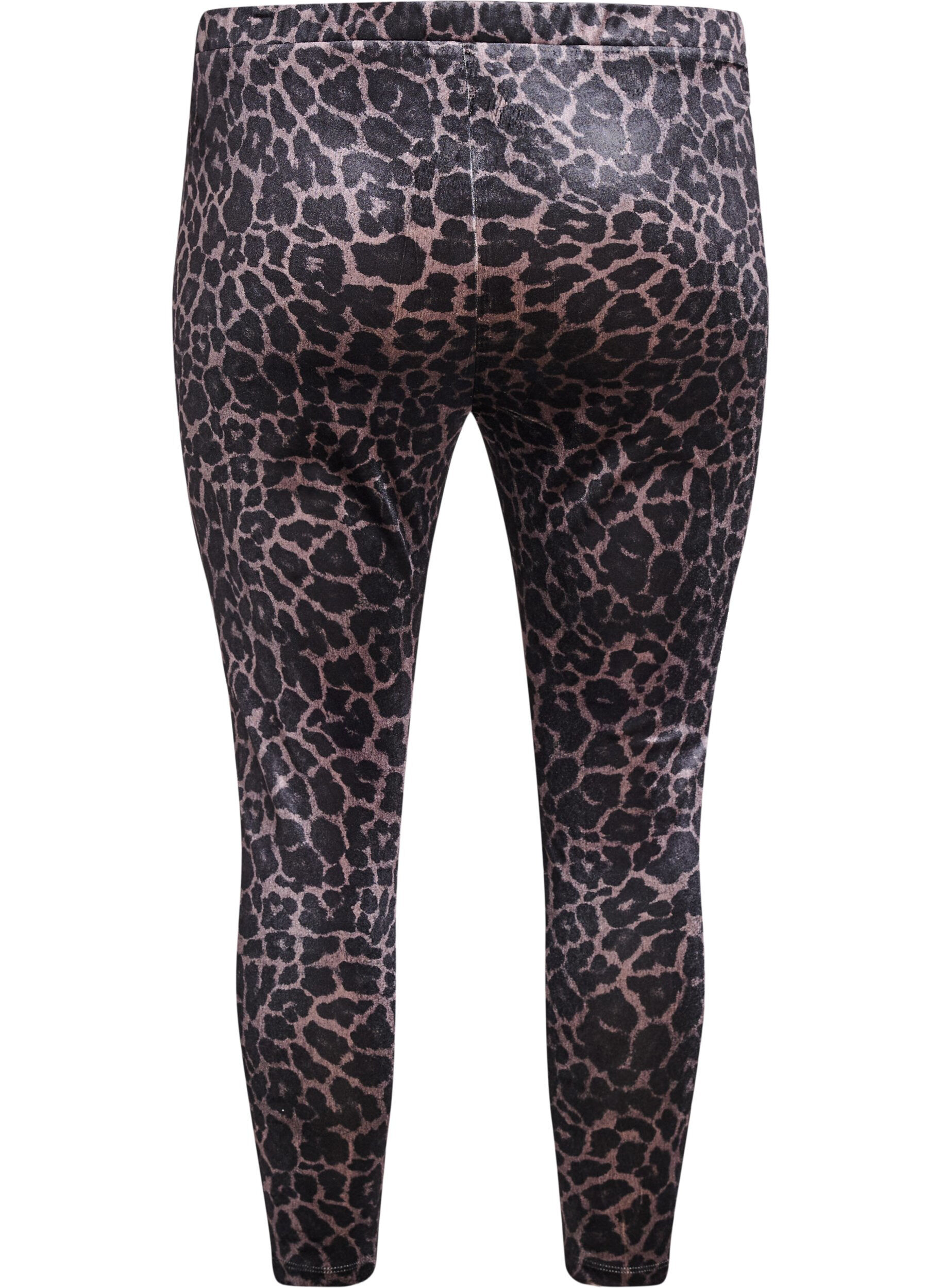 ZizziLeggings aus Velours mit Leopardenmuster, Braun, Packshot image number 1