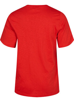 Kurzärmeliges Basic T-Shirt mit V-Ausschnitt, Flame Scarlet, Packshot image number 1