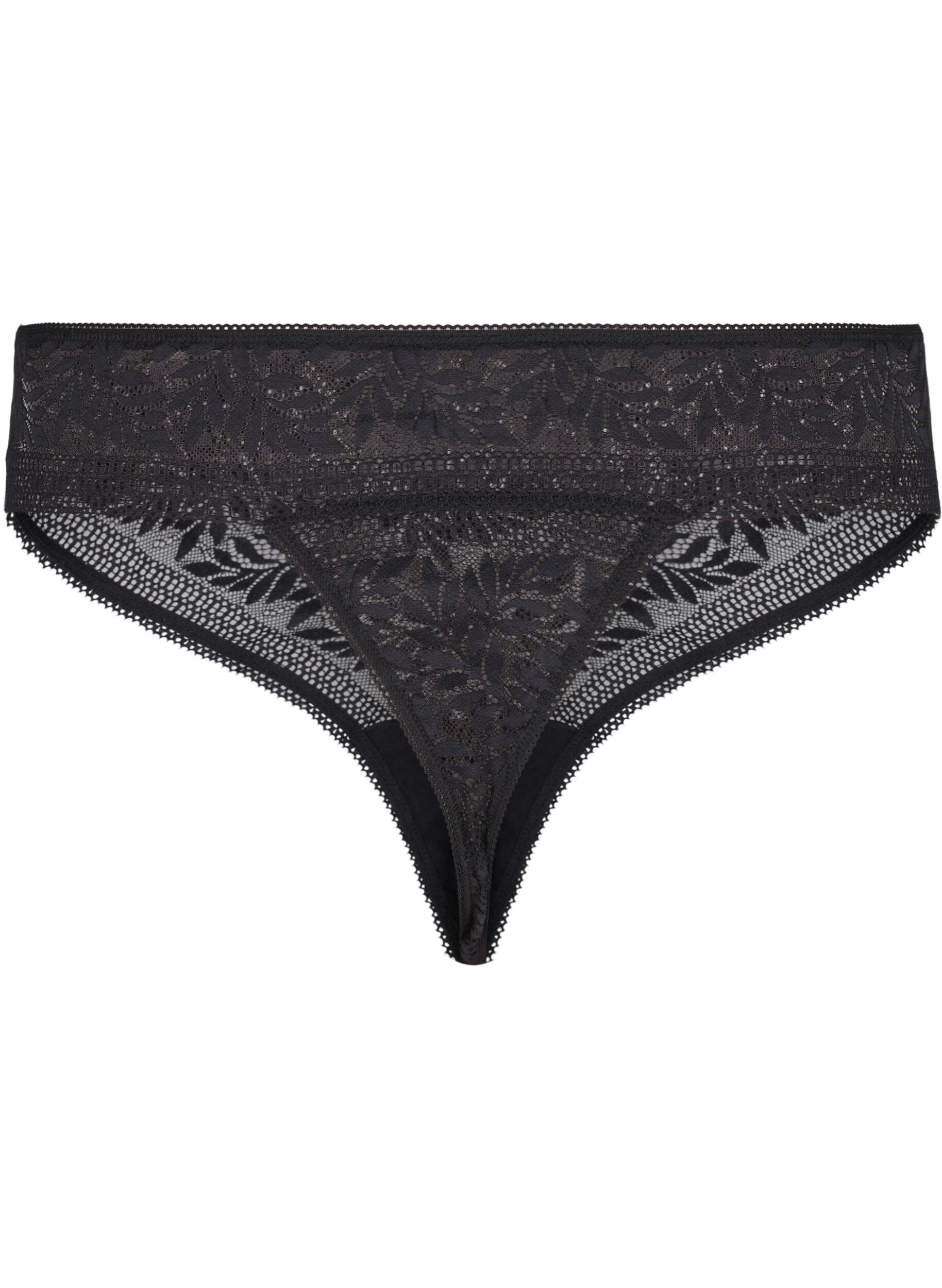ZizziG-String aus Spitze mit normaler Taille, Black, Packshot image number 1