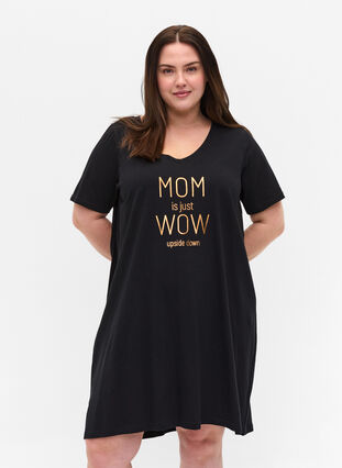 Kurzarm Nachthemd aus Baumwolle, Black w. Copper MOM, Model image number 0