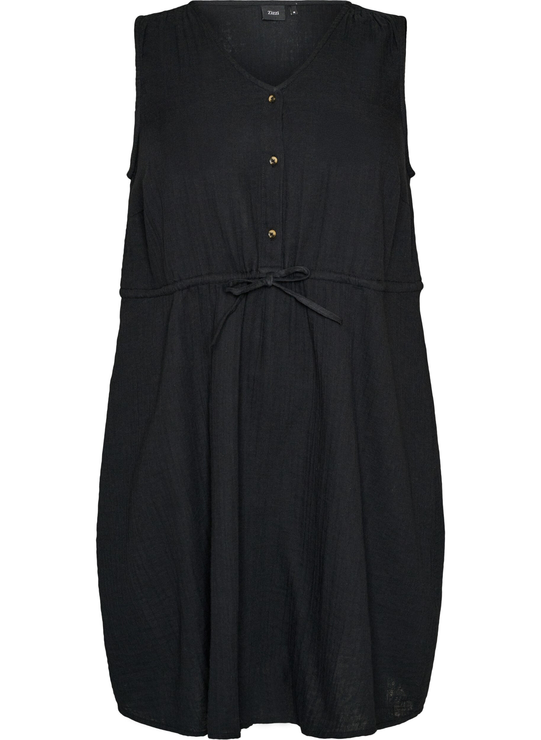Zizzi&Auml;rmelloses Kleid aus Baumwoll-Musselin mit Bindeband, Schwarz, Packshot image number 0