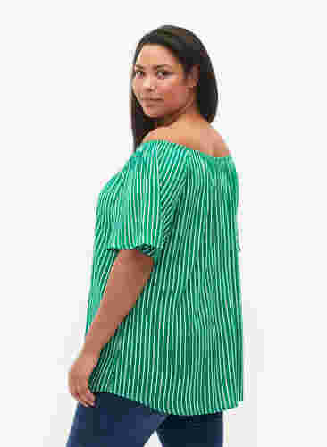Gestreifte Bluse aus Viskose mit kurzen Ärmeln, J.Green/White Stripe, Model image number 1