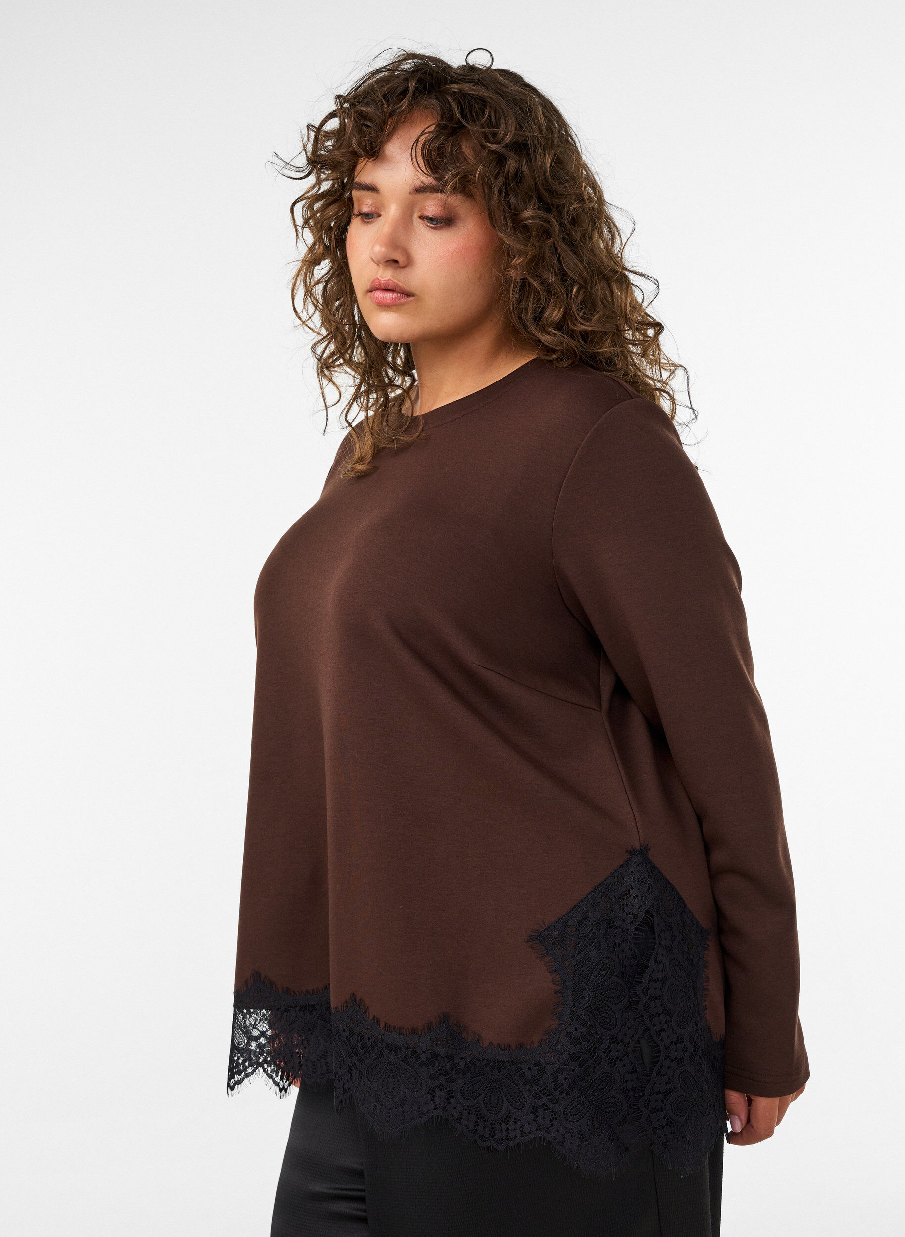 ZizziBluse aus Jersey mit Spitzen, Braun, Model image number 3
