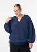 Bluse mit V-Ausschnitt und Crinkle-Struktur, Blau, Model image number 0