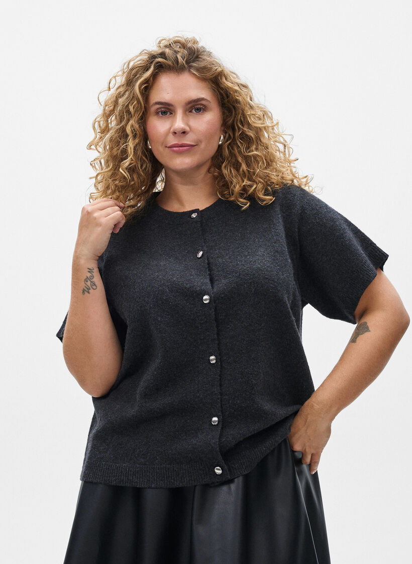 Strickjacke mit kurzen Ärmeln, Grau, Model image number 0