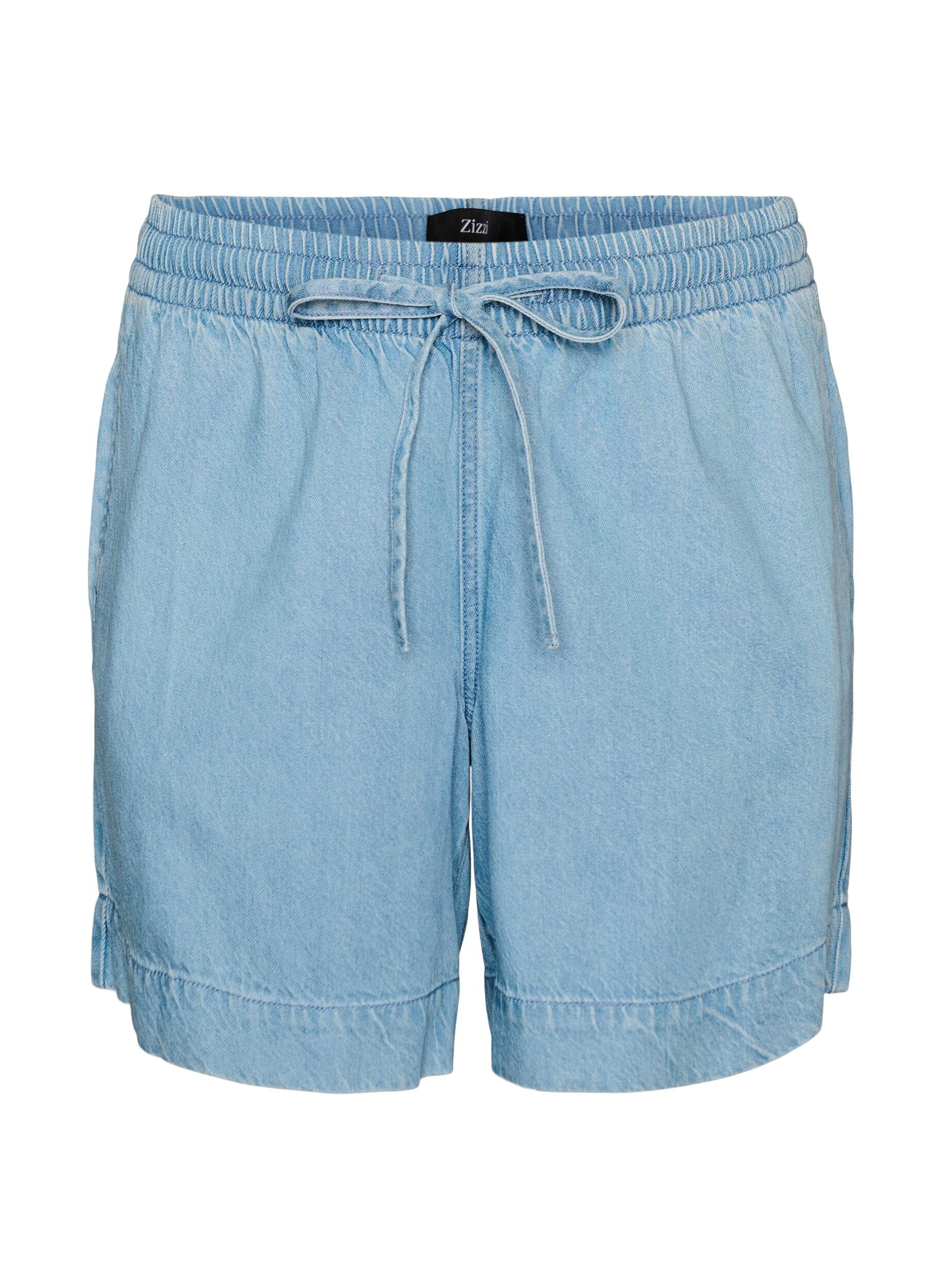 ZizziShorts in Jeans-Optik mit elastischem Bund und Kordelzug, Blau, Packshot image number 0