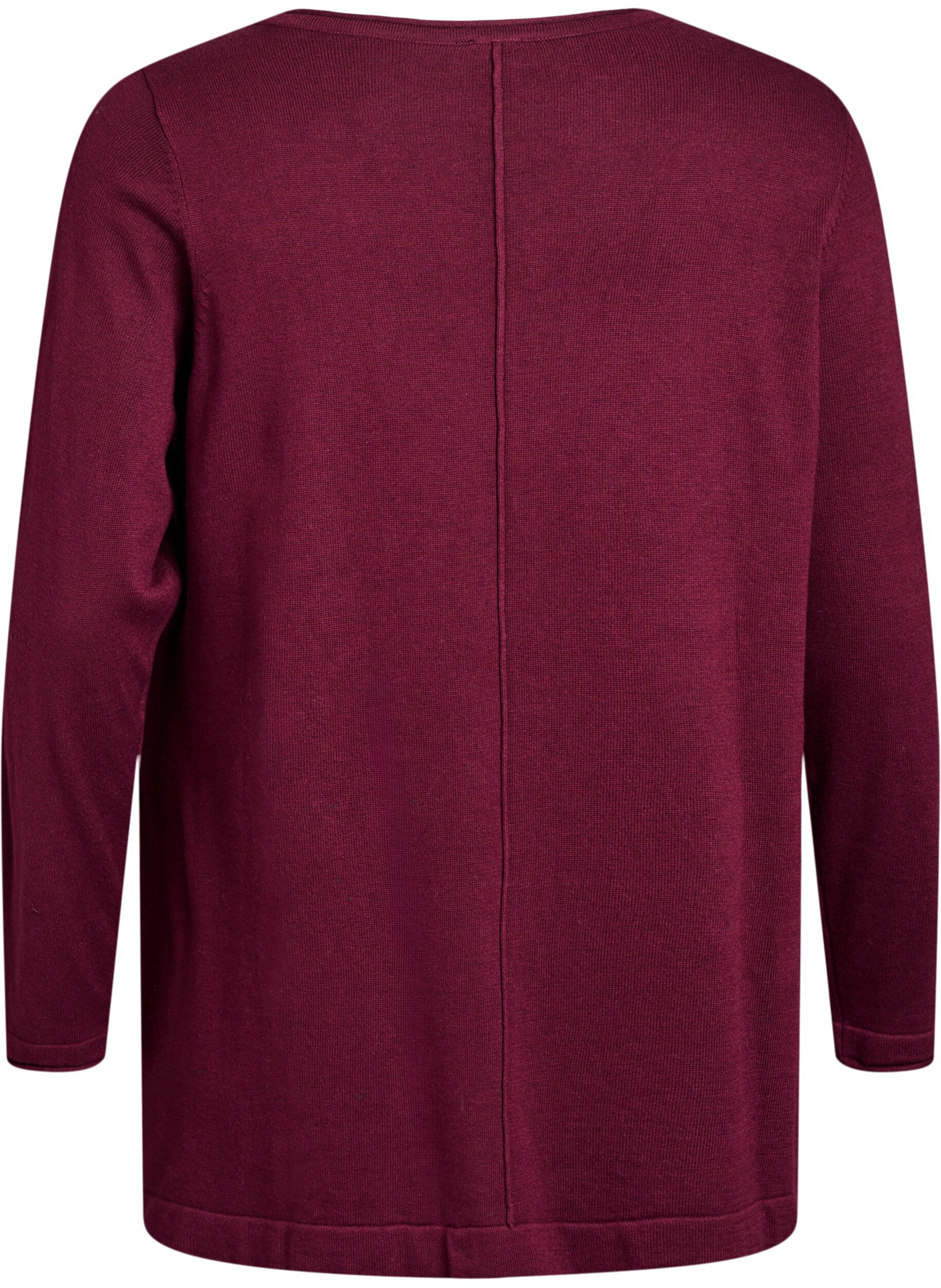 ZizziGestrickte Bluse aus Baumwoll-Viskose-Mischung, Dunkles Bordeaux, Packshot image number 1