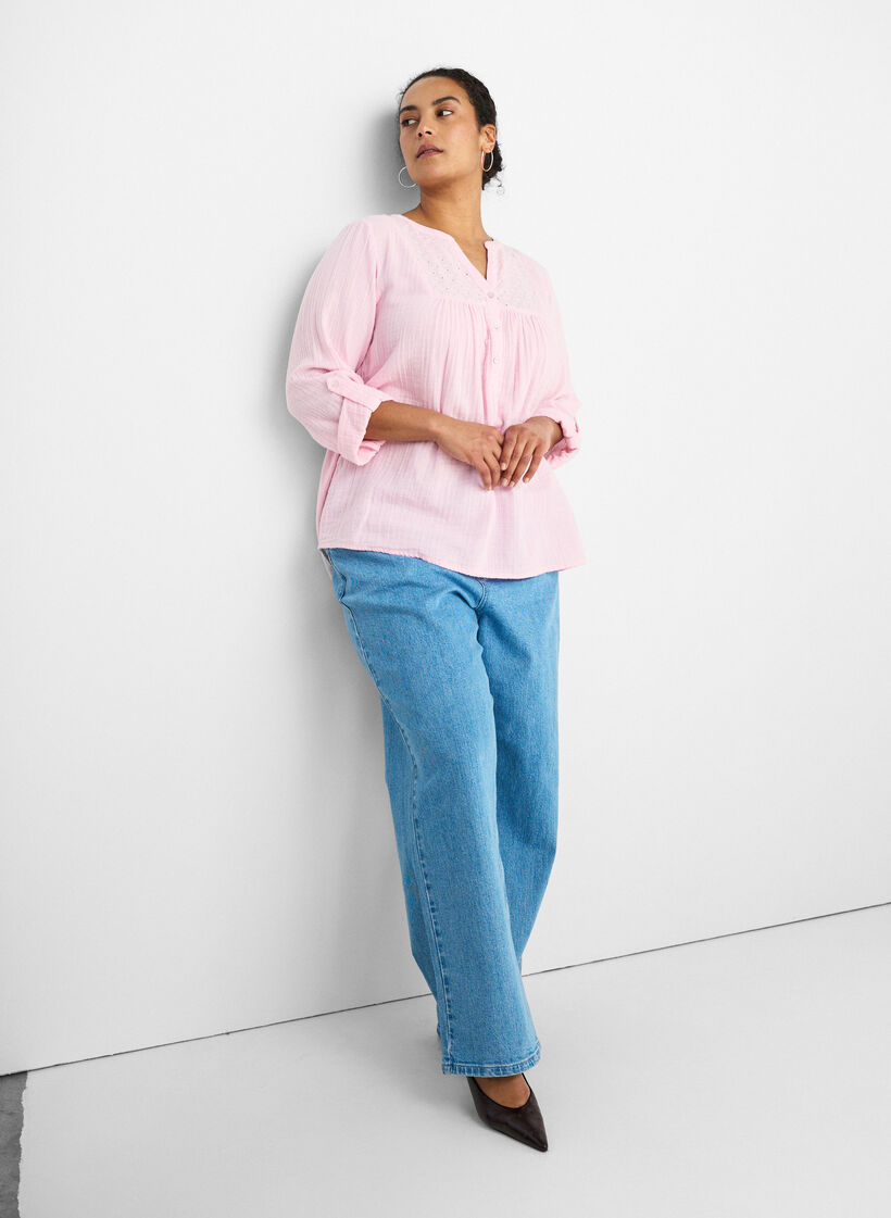 Bluse aus Baumwollmusselin mit Lochstickerei, Rot, Model image number 3