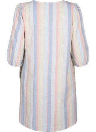 Kurzes Kleid aus Baumwollmischung mit Leinen, Multi Color Stripe, Packshot image number 1
