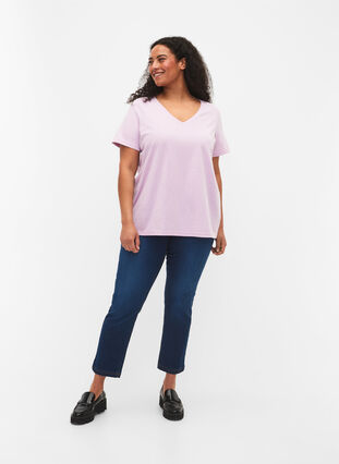 Kurzärmeliges T-Shirt mit V-Ausschnitt, Lavender Frost, Model image number 2