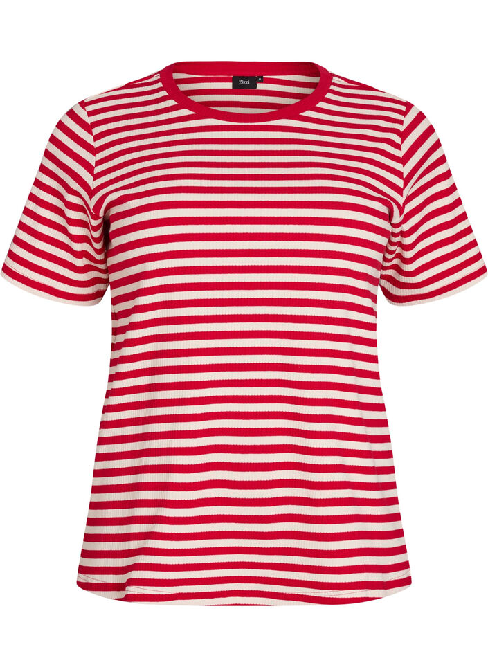 Gestreiftes T-Shirt mit gerippter Struktur, Rot, Packshot image number 0