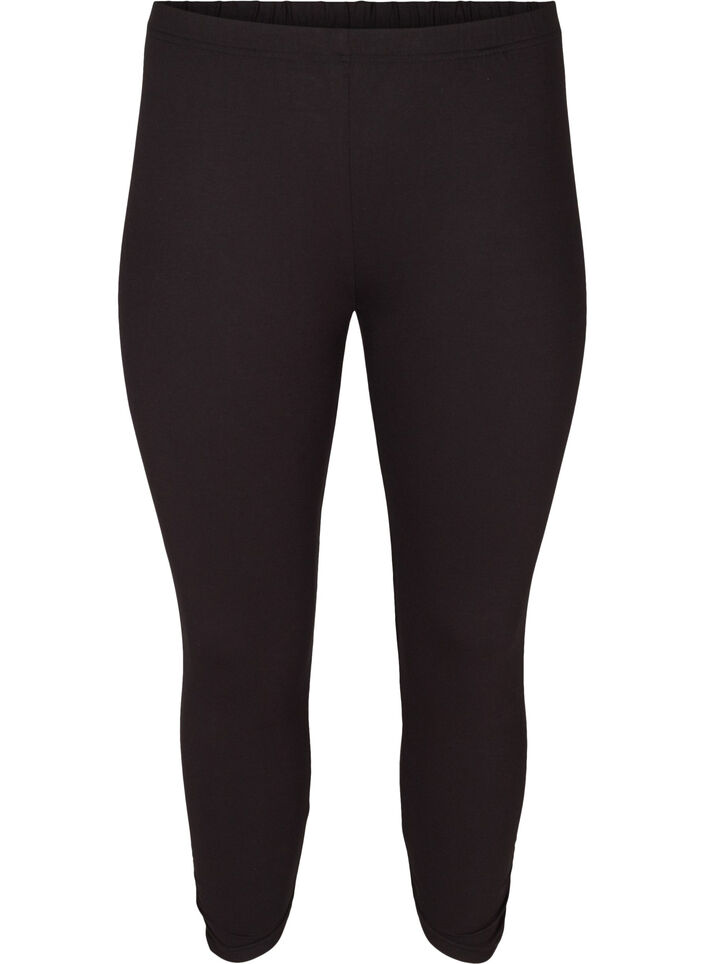Basic 3/4-Leggings mit Rüschendetail, Schwarz, Packshot image number 0