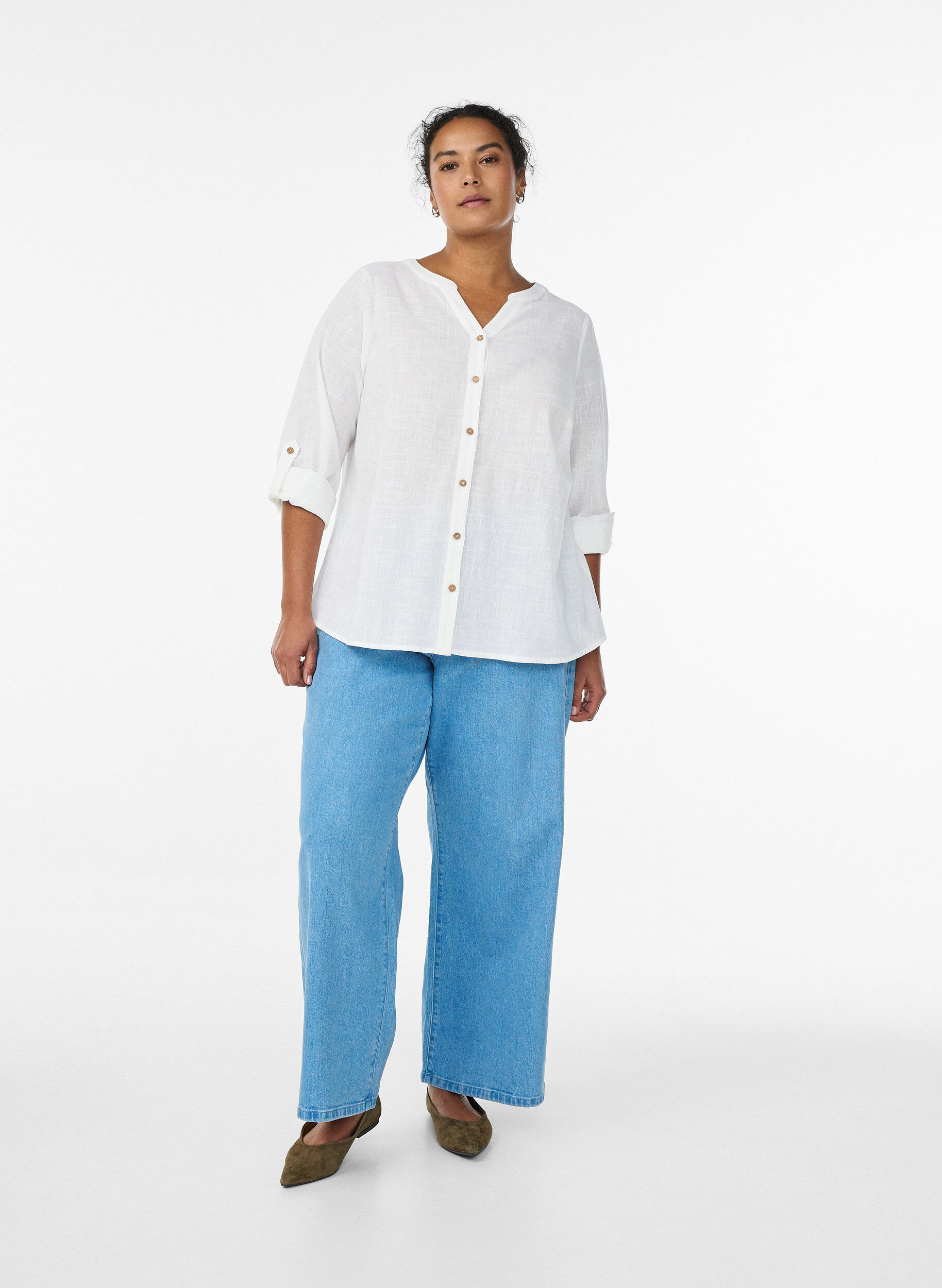 ZizziHemdbluse aus Baumwolle mit V-Ausschnitt, Wei&szlig;, Model image number 1