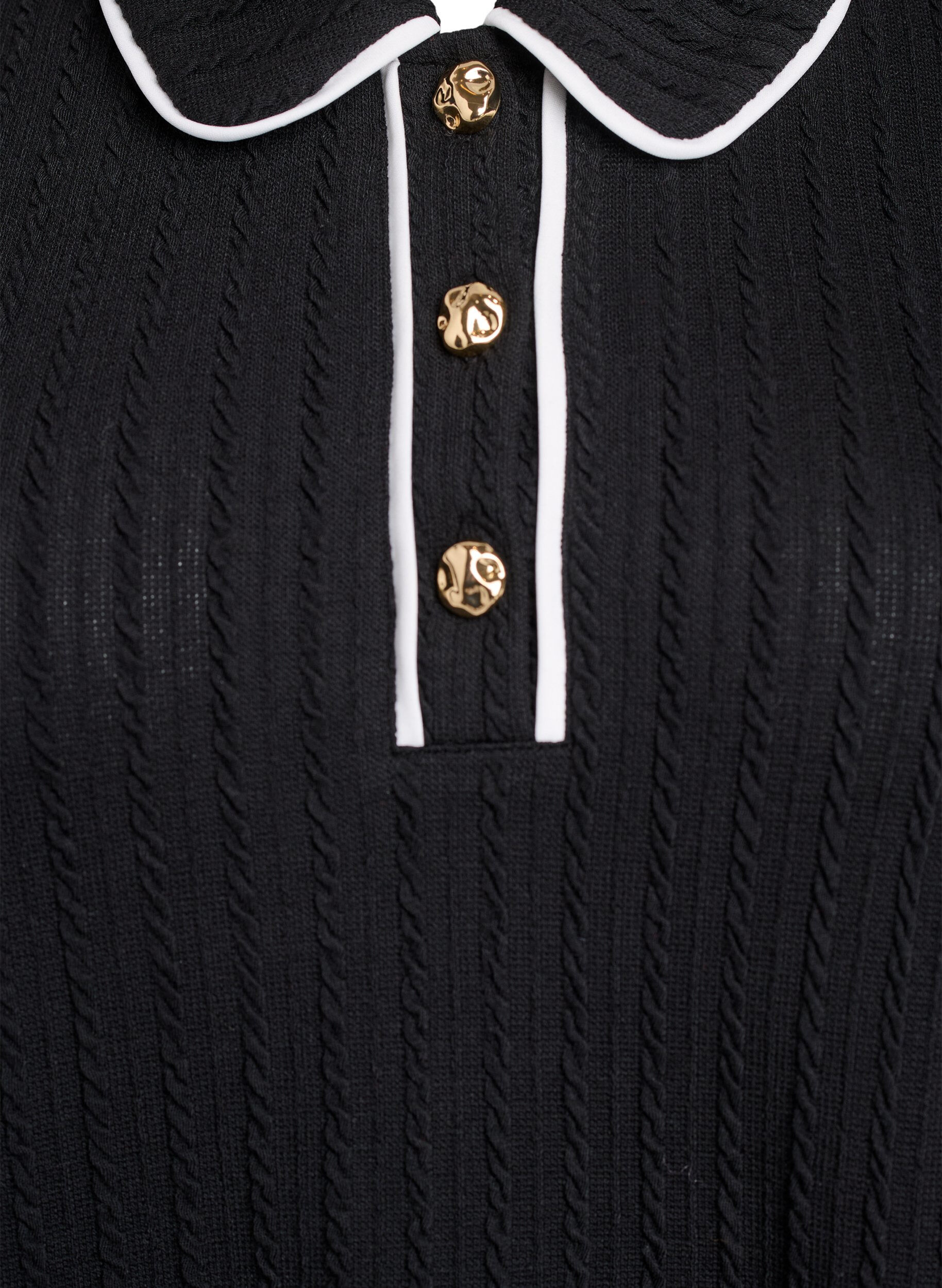 ZizziPoloshirt aus texturiertem Jersey mit Kontrastborten, Schwarz, Packshot image number 2