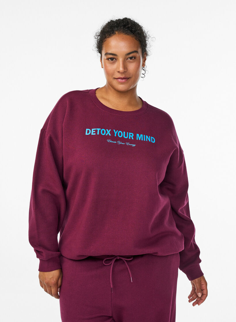 Sweatshirt mit Textaufdruck, Dunkles Bordeaux, Model image number 0