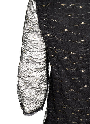 Spitzenbluse mit V-Ausschnitt, Black w Gold, Packshot image number 3