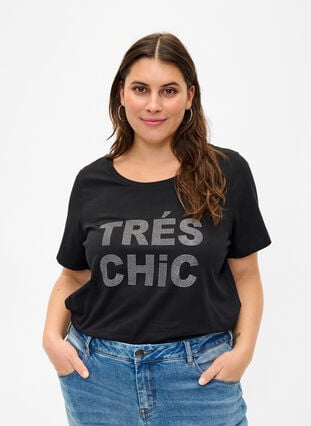 T-Shirt mit Nieten aus Bio-Baumwolle, Black W. TRÉS, Model image number 0