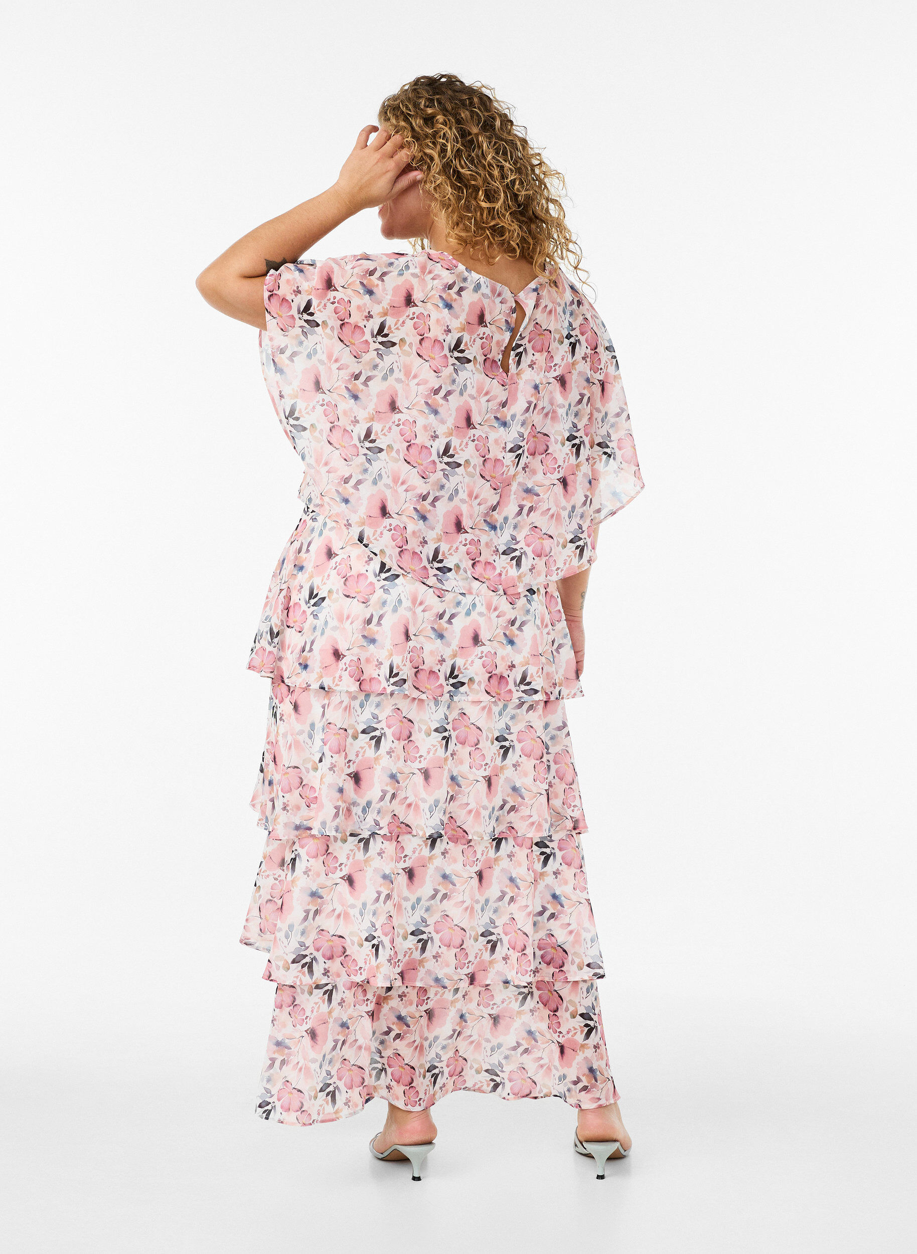 ZizziMaxikleid mit R&uuml;schen-Volants und abnehmbarem Cape, Wei&szlig;, Model image number 2