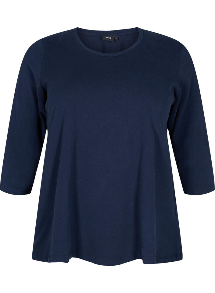 Basic T-Shirt aus Baumwolle mit 3/4-Ärmeln, Blau, Packshot image number 0