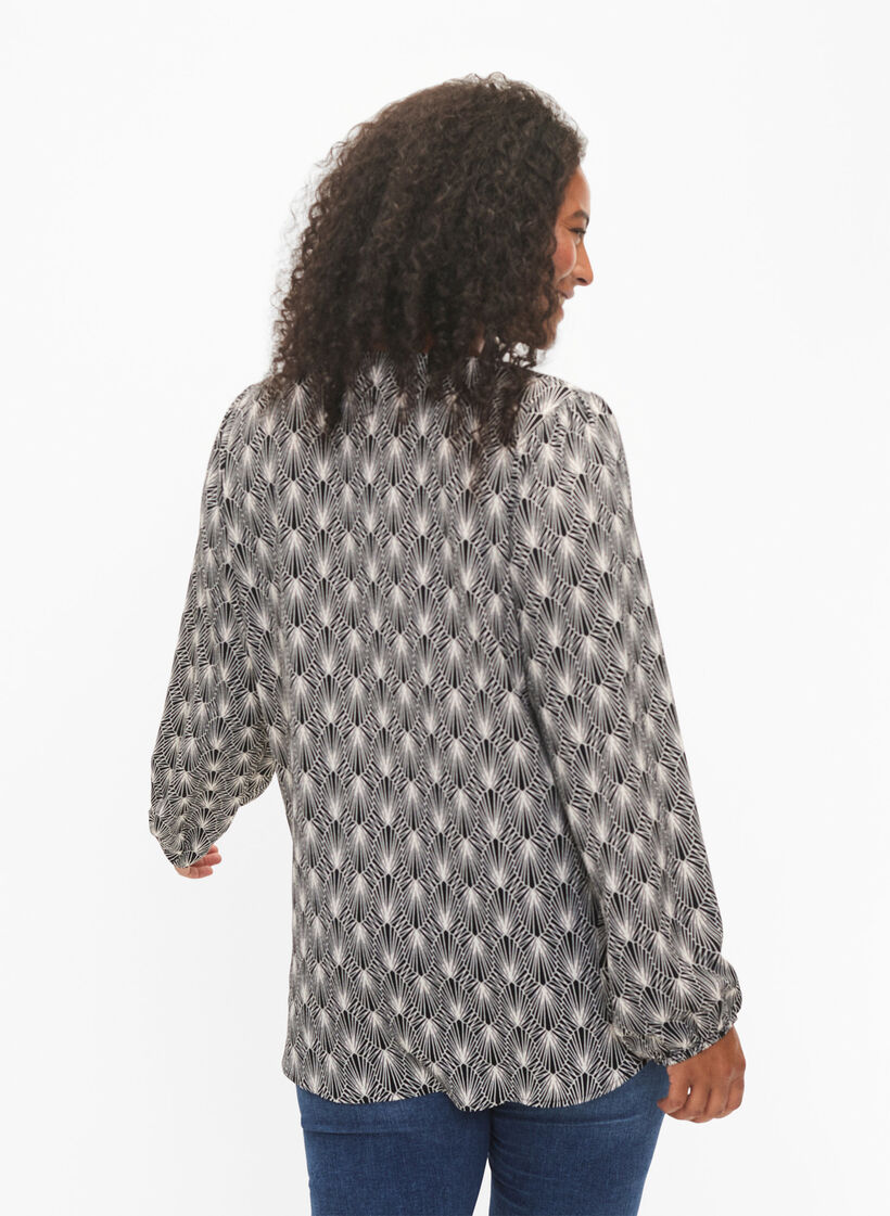  Hemdbluse mit V-Ausschnitt und Aufdruck, Birch Graphic AOP, Model image number 1