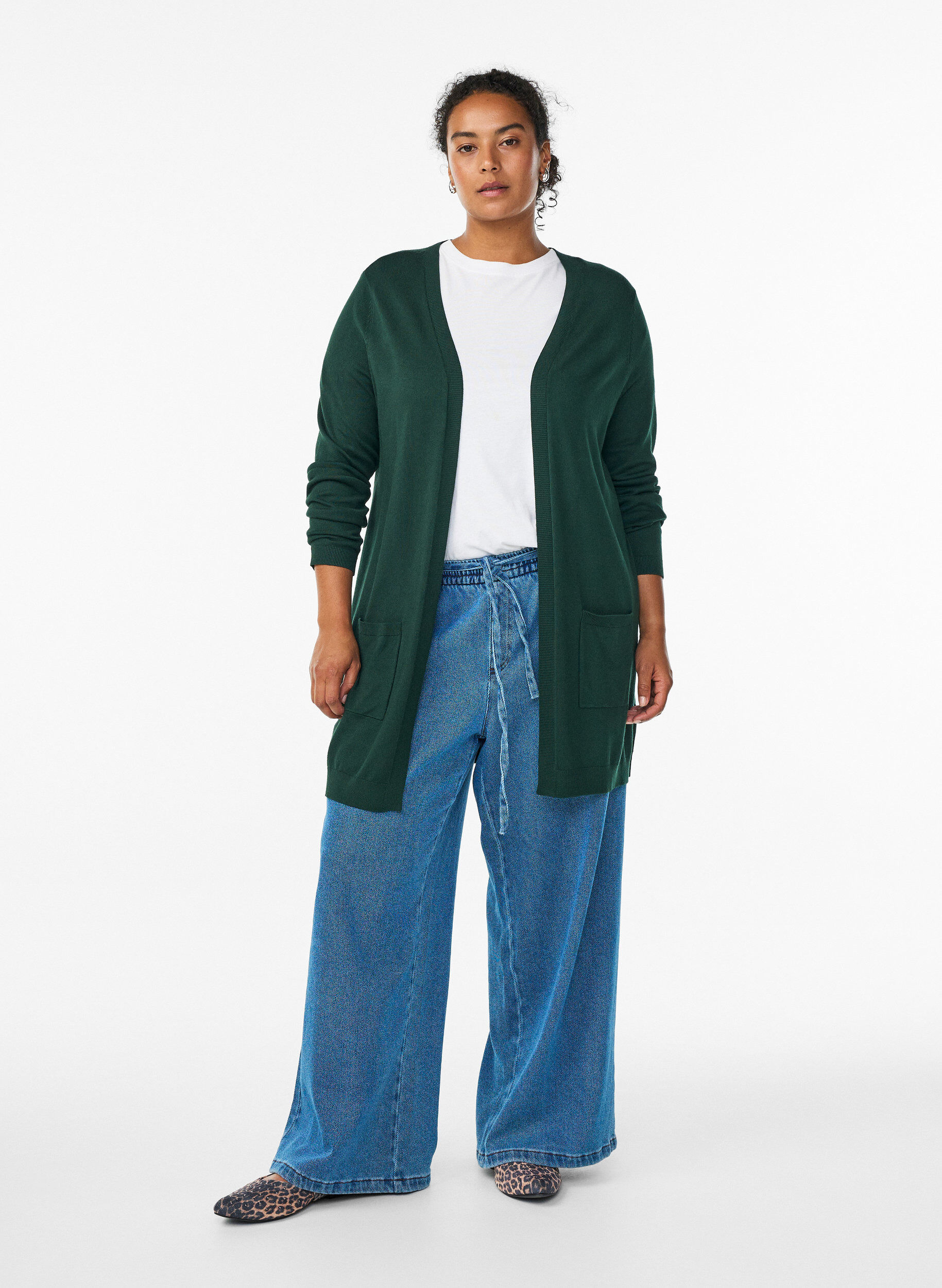 ZizziLange Strickjacke aus Viskose-Mischung, Gr&uuml;n, Model image number 1