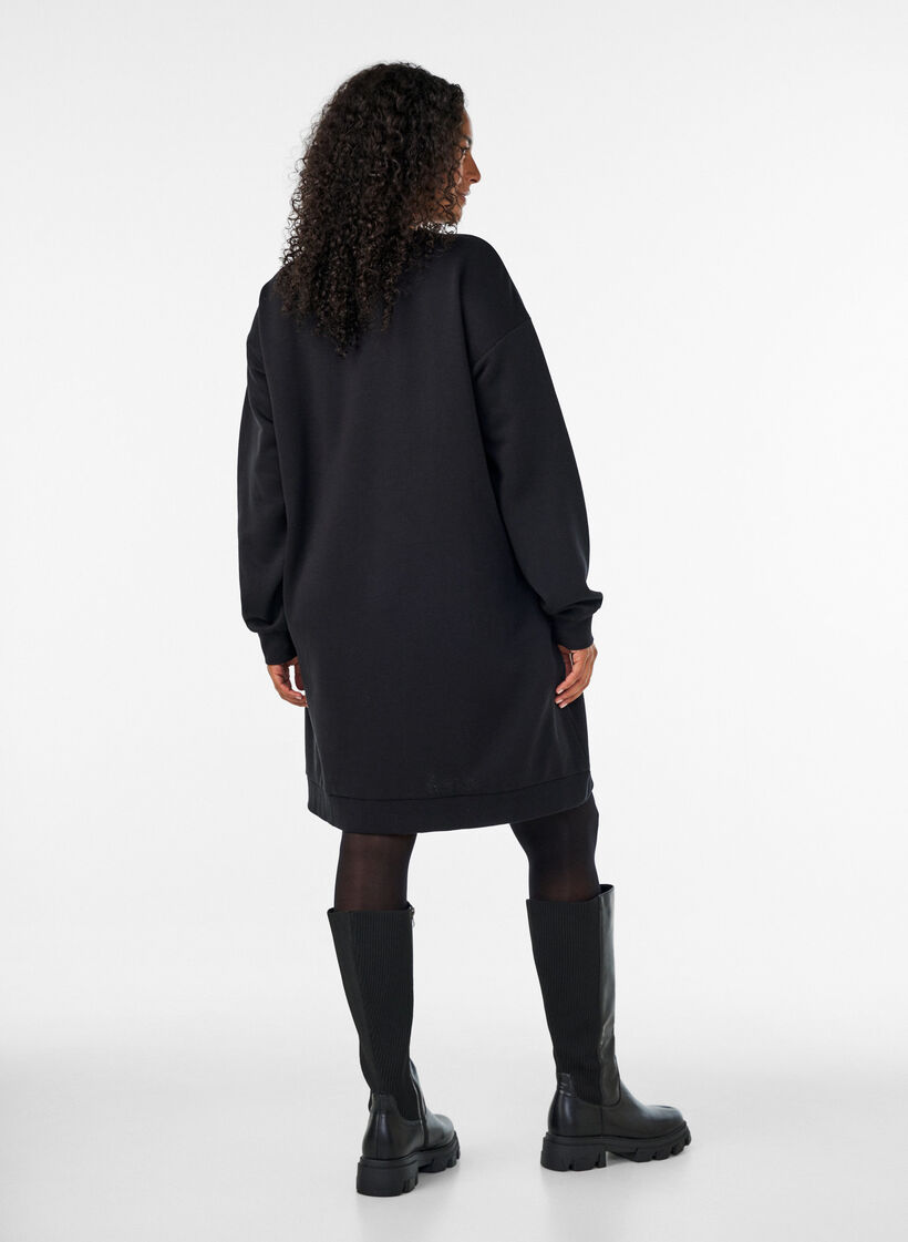 Lockeres Sweatkleid mit Taschen, Schwarz, Model image number 2