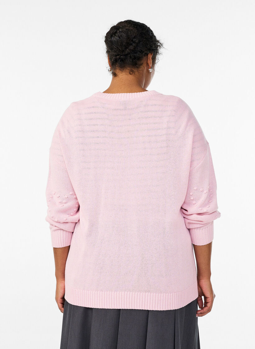 Lockere Strickbluse mit Herzmuster, Pink, Model image number 2