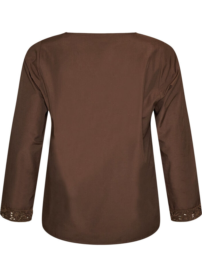 Hemdbluse mit Lochstickerei, Braun, Packshot image number 1