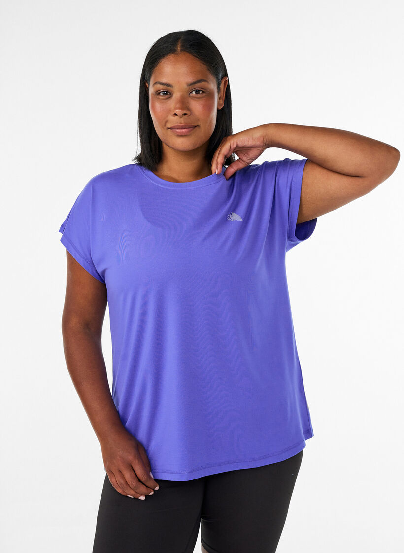 Einfarbiges Trainings-T-Shirt, Blau, Model image number 0