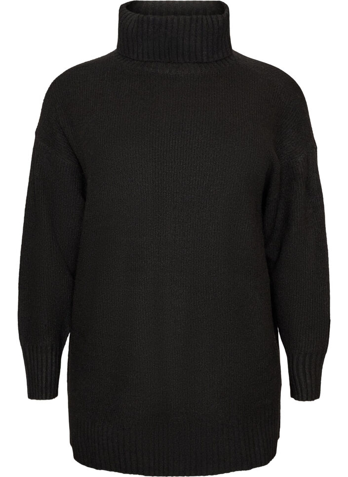 Locker gestrickter Pullover mit Rollkragen, Schwarz, Packshot image number 0