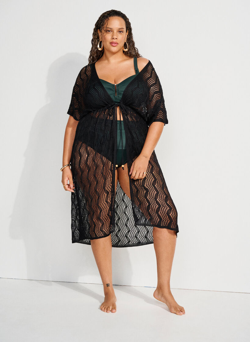 Strandkimono mit Bindeg&uuml;rtel, Schwarz, Image image number 0