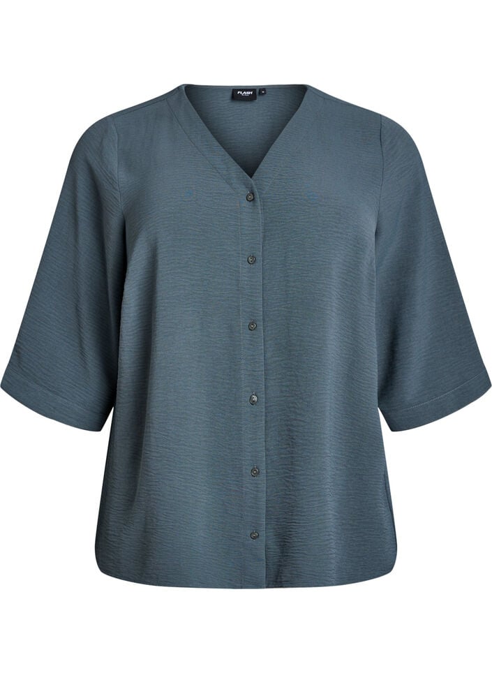 Bluse mit V-Ausschnitt und 3/4-&Auml;rmeln, Gr&uuml;n, Packshot image number 0
