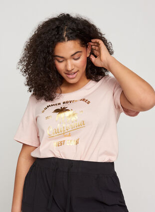 Kurzarm T-Shirt aus Baumwolle mit Aufdruck, Rose Smoke CALIFORN, Model image number 0