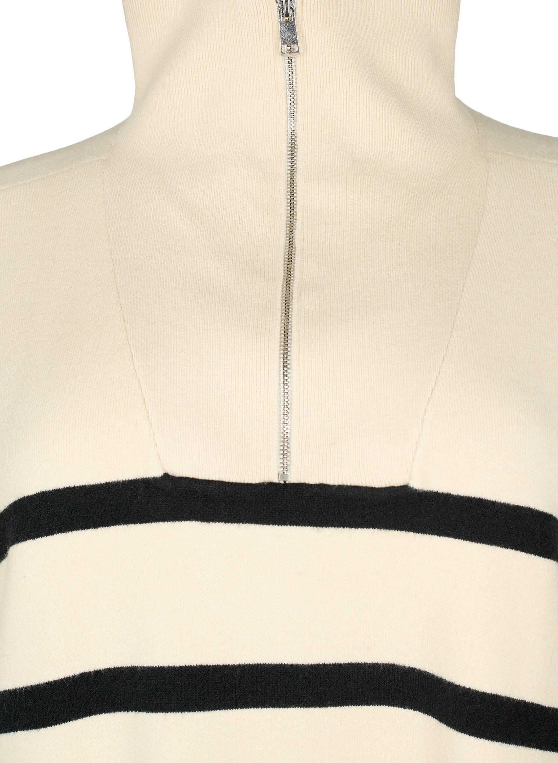 ZizziPullover mit Streifen und hohem Kragen	, Birch w. Black, Packshot image number 2