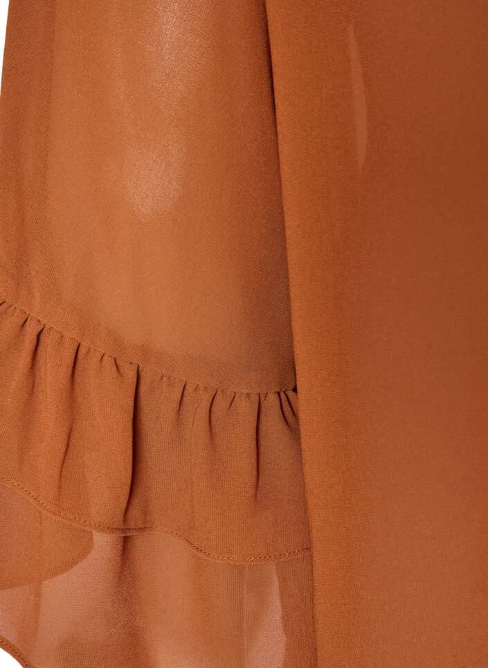 Bluse mit Bindeband und R&uuml;schendetails, Braun, Packshot image number 3