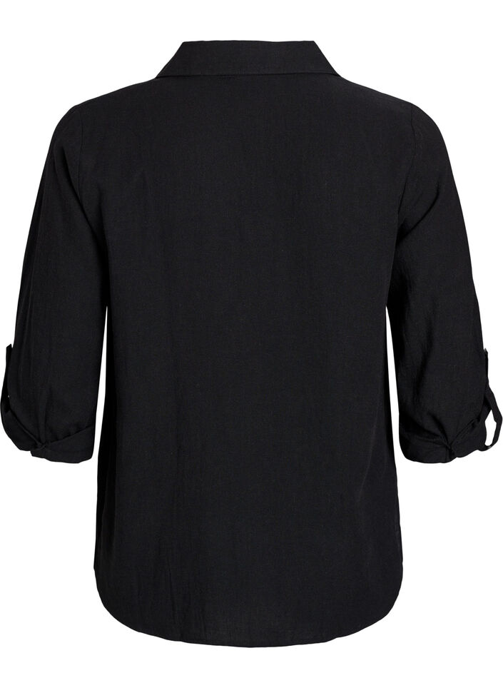 Bluse aus Leinen und Viskose mit 3/4-&Auml;rmeln, Schwarz, Packshot image number 1