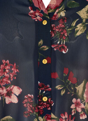 Hemdbluse mit V-Ausschnitt und Blumenprint, Blue Flower AOP, Packshot image number 2