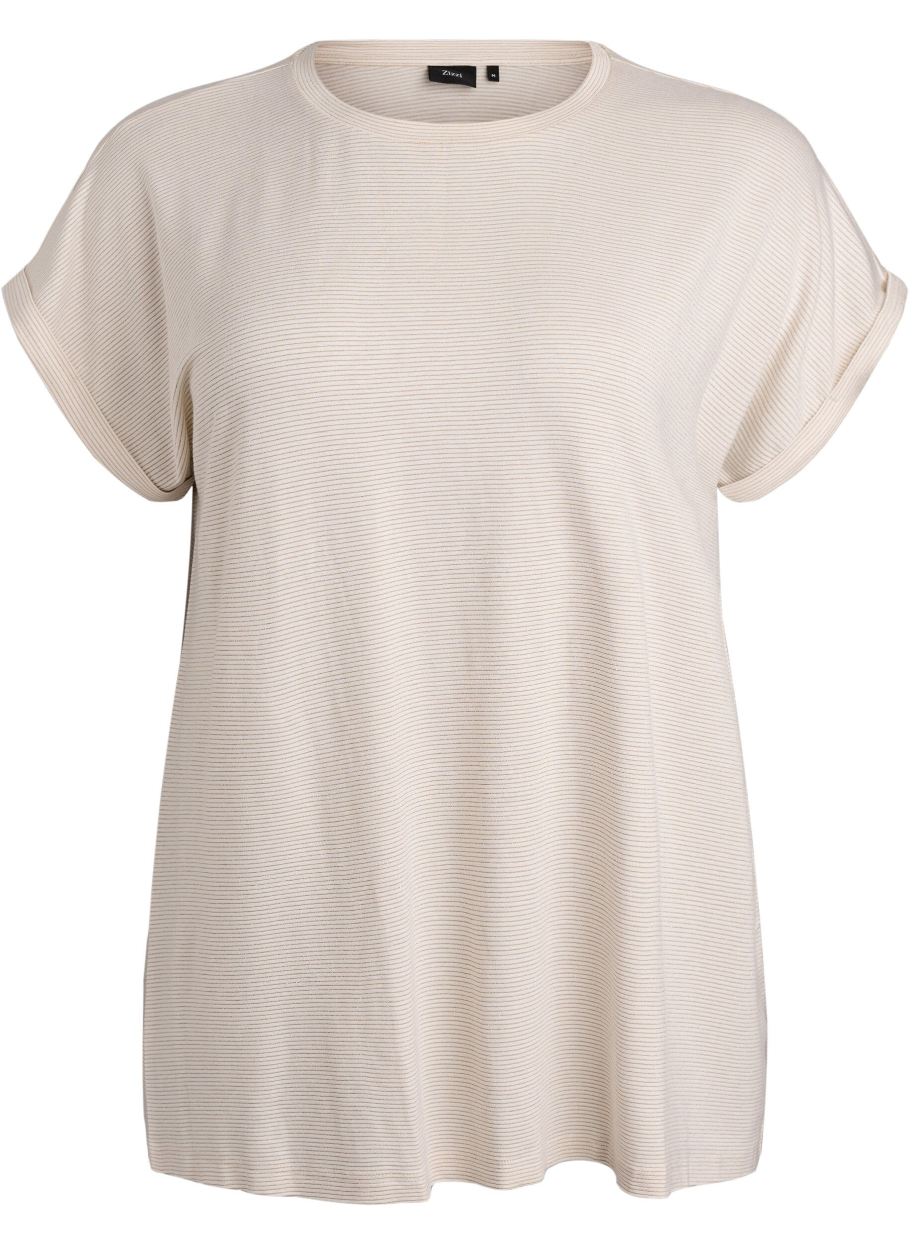 ZizziT-Shirt aus Viskose mit Glitzerstreifen, Vanille, Packshot image number 0