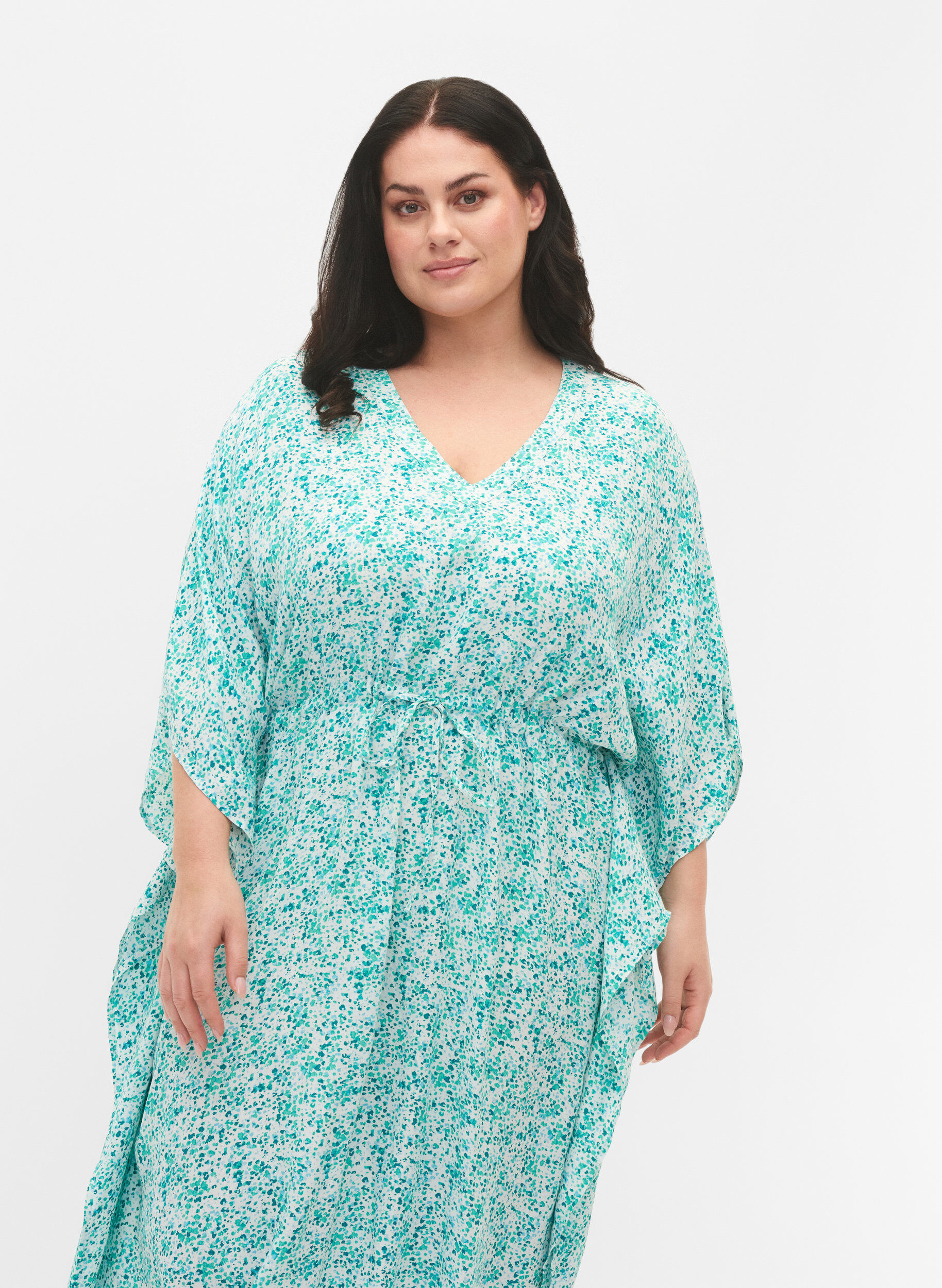 ZizziViskose Kaftan Kleid mit Druck, Green Dot, Model image number 2