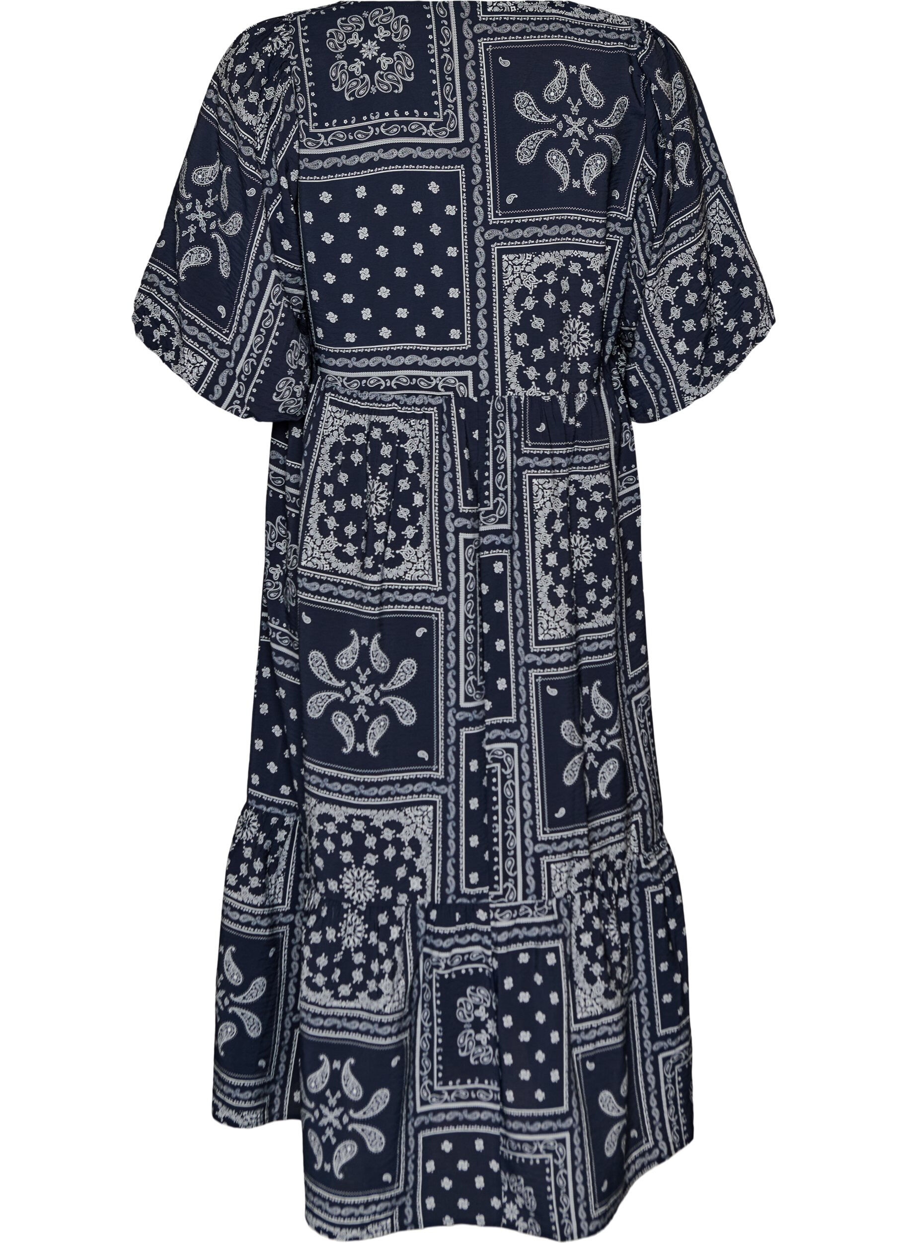 ZizziKn&ouml;chellanges Kleid aus Viskose mit Paisley-Print und kurzen &Auml;rmeln, Blau, Packshot image number 1