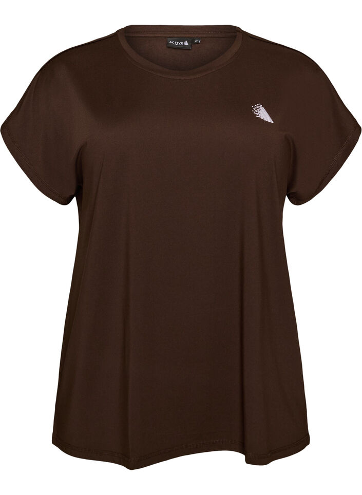 Einfarbiges Trainings-T-Shirt, Braun, Packshot image number 0