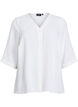 Bluse mit V-Ausschnitt und 3/4-&Auml;rmeln, Vanille, Packshot image number 0