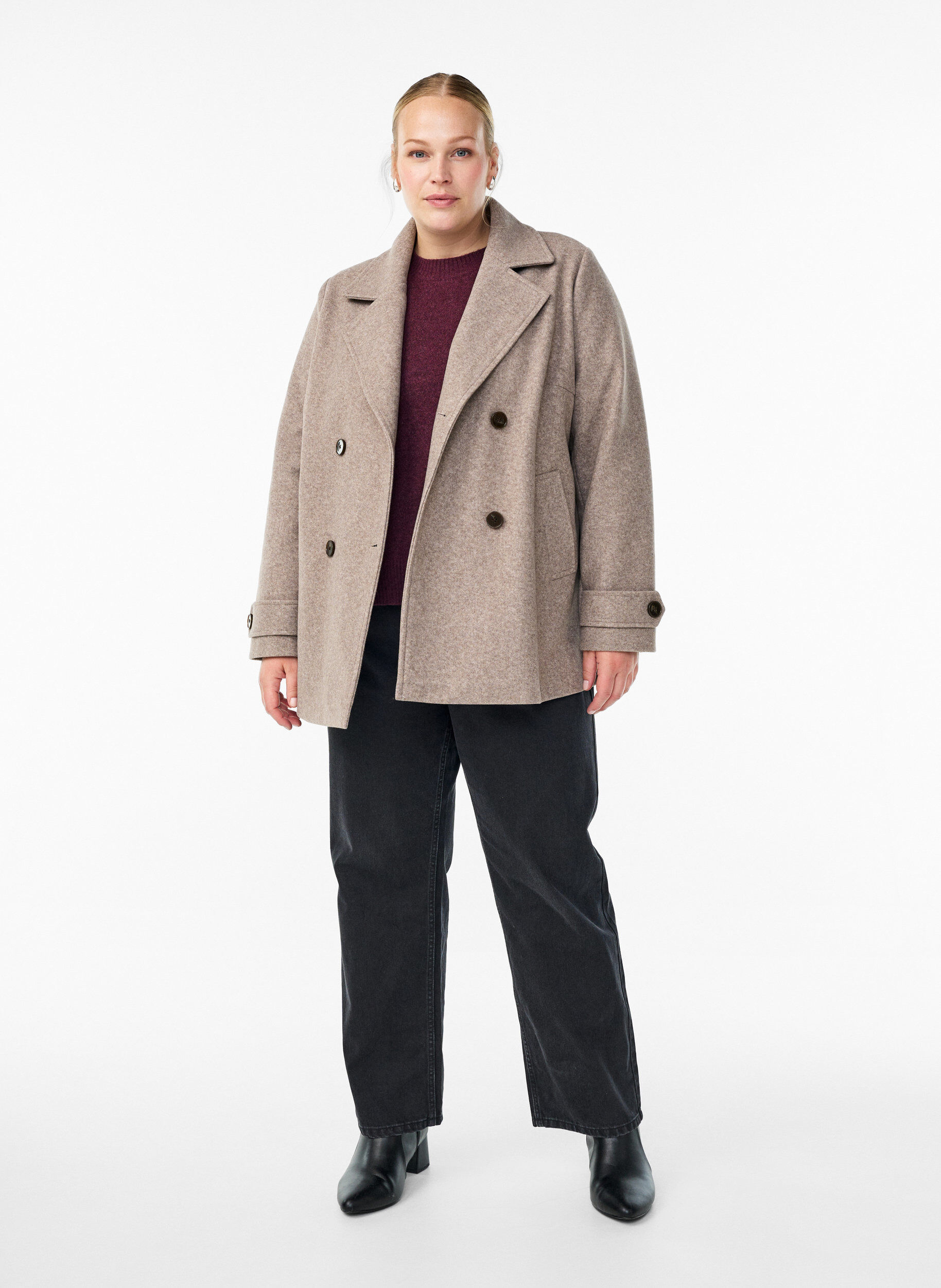 ZizziKurzmantel mit zweireihiger Knopfleiste, Beige, Model image number 1