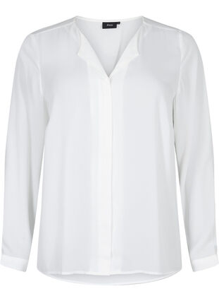 Einfarbiges Hemd mit V-Ausschnitt., Bright White, Packshot image number 0