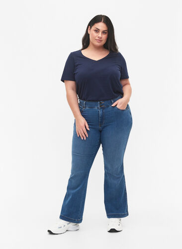 Hochtaillierte Ellen-Jeans mit Bootcut, Blue denim, Model image number 0